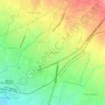 Mapa topográfico Bendogerit, altitude, relevo