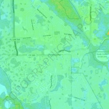 Mapa topográfico Poinciana, altitude, relevo