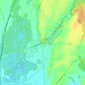 Mapa topográfico Arcelot, altitude, relevo