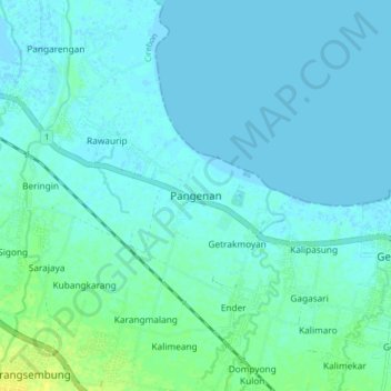 Mapa topográfico Pangenan, altitude, relevo