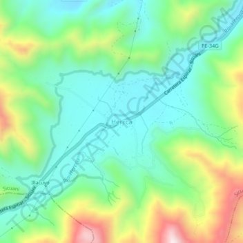 Mapa topográfico Hercca, altitude, relevo