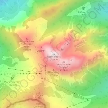 Mapa topográfico Gartnerkofel, altitude, relevo