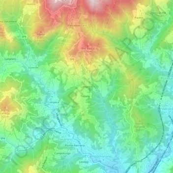 Mapa topográfico Langasco, altitude, relevo