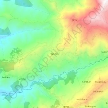 Mapa topográfico Wana, altitude, relevo