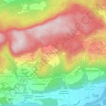 Mapa topográfico Zedras/Sodraževa, altitude, relevo