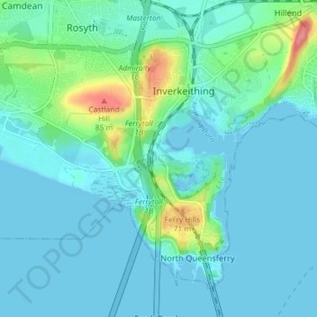 Mapa topográfico Jamestown, altitude, relevo