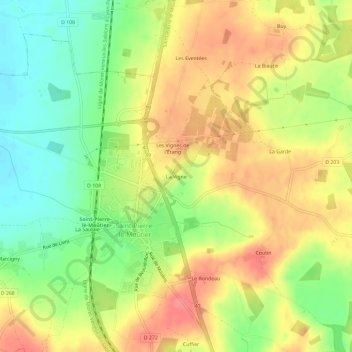 Mapa topográfico La Vigne, altitude, relevo