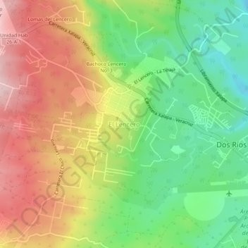 Mapa topográfico El Lencero, altitude, relevo