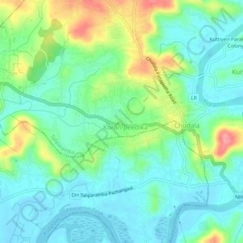 Mapa topográfico Pariyaram, altitude, relevo