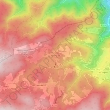 Mapa topográfico Les Montagnès, altitude, relevo