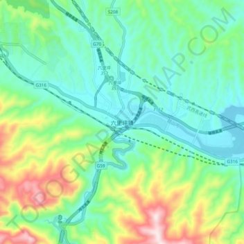 Mapa topográfico 六里坪镇, altitude, relevo