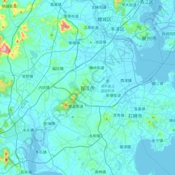 Mapa topográfico 晋江市, altitude, relevo
