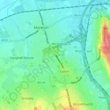 Mapa topográfico Overchurch Hill, altitude, relevo
