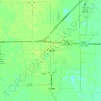 Mapa topográfico Winnie, altitude, relevo