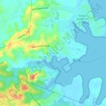 Mapa topográfico Lok Tuan, altitude, relevo