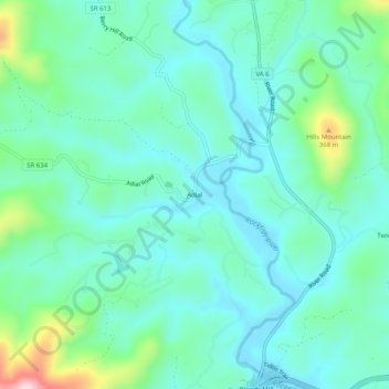 Mapa topográfico Adial, altitude, relevo