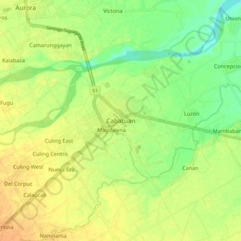 Mapa topográfico Cabatuan, altitude, relevo