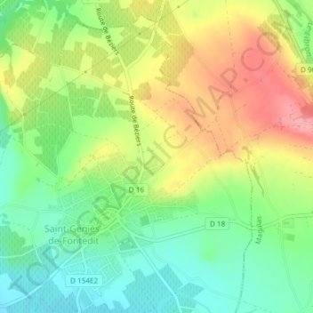 Mapa topográfico Brunels, altitude, relevo