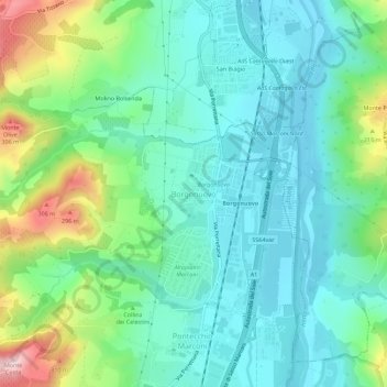 Mapa topográfico Borgonuovo, altitude, relevo