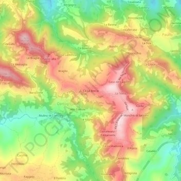 Mapa topográfico Cà La Bocca, altitude, relevo