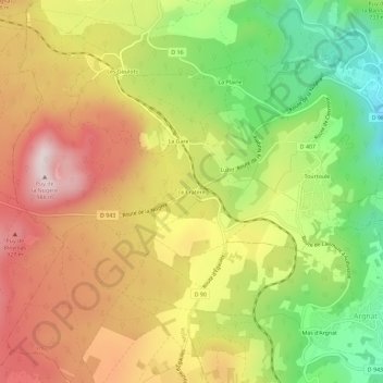 Mapa topográfico Le Cratère, altitude, relevo