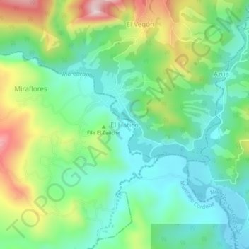 Mapa topográfico El Hatico, altitude, relevo