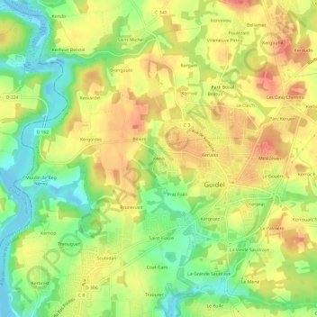 Mapa topográfico Kerio, altitude, relevo