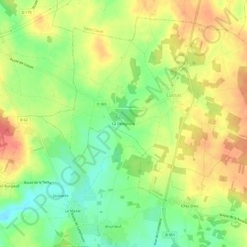 Mapa topográfico La Devignère, altitude, relevo