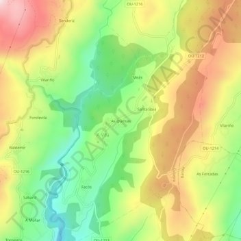 Mapa topográfico As Quintas, altitude, relevo