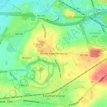 Mapa topográfico North Featherstone, altitude, relevo