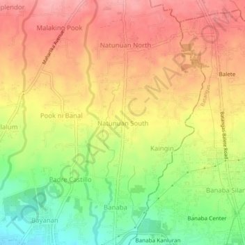 Mapa topográfico Natunuan South, altitude, relevo