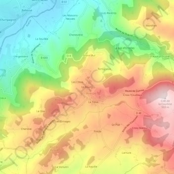 Mapa topográfico Le Bourg, altitude, relevo