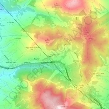 Mapa topográfico Quattro Vie, altitude, relevo