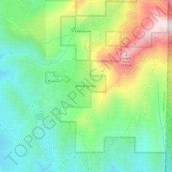 Mapa topográfico Etheda Springs, altitude, relevo