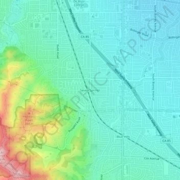 Mapa topográfico Seven Springs, altitude, relevo