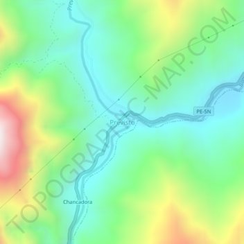 Mapa topográfico Previsto, altitude, relevo