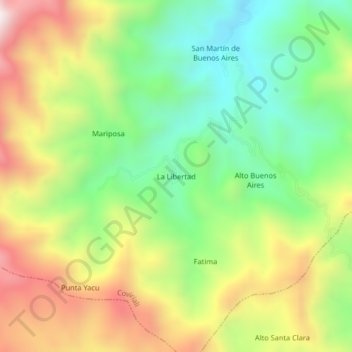 Mapa topográfico La Libertad, altitude, relevo