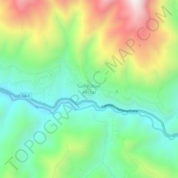 Mapa topográfico San Rafael Pétzal, altitude, relevo