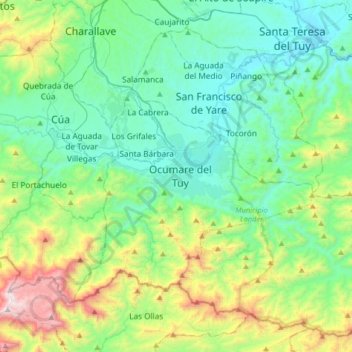 Mapa topográfico Ocumare del Tuy, altitude, relevo