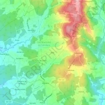 Mapa topográfico Vide, altitude, relevo