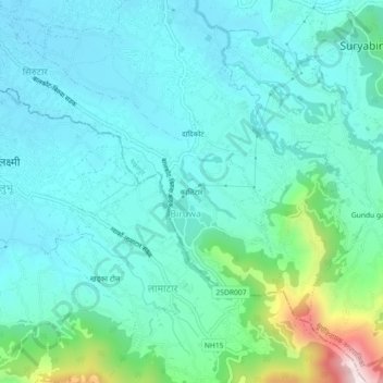 Mapa topográfico Kalitar, altitude, relevo