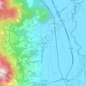 Mapa topográfico Limiti di Greccio, altitude, relevo