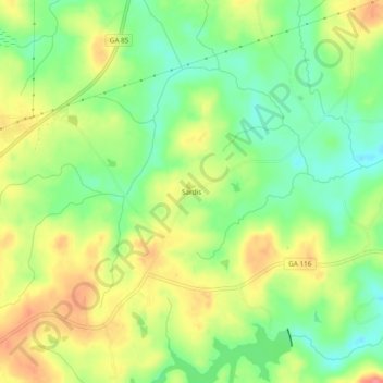 Mapa topográfico Sardis, altitude, relevo