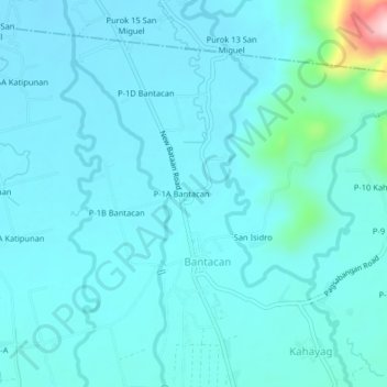 Mapa topográfico P-1E Bantacan, altitude, relevo