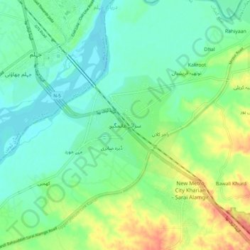 Mapa topográfico Sarai Alamgir, altitude, relevo