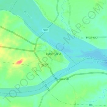Mapa topográfico Subarnapur, altitude, relevo