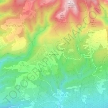Mapa topográfico Marmonières, altitude, relevo