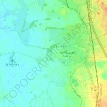 Mapa topográfico Myerscough, altitude, relevo