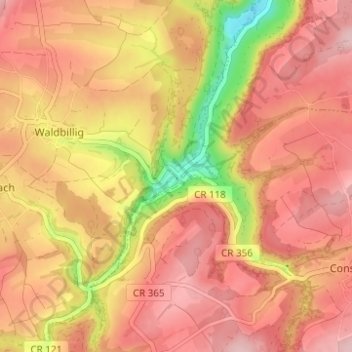 Mapa topográfico Müllerthal, altitude, relevo