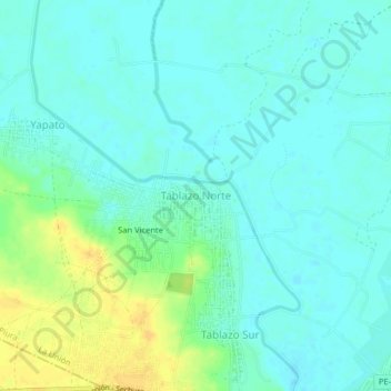 Mapa topográfico Tablazo Norte, altitude, relevo